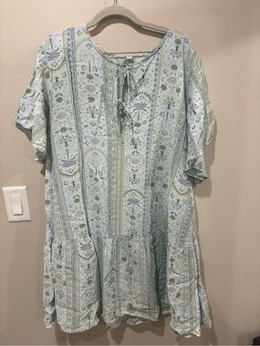 torrid Light Blue Floral-Print Tie-Front Mini Dress
